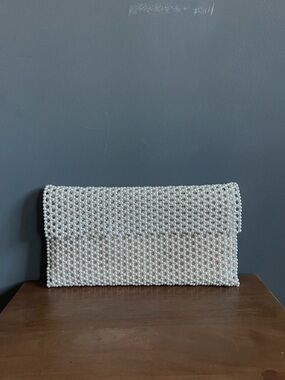 Vintage Pearl Beaded Clutch Ivory Bridal Evening Bag Quiet Luxury Chic Ethereal